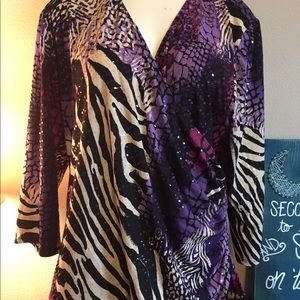 Wrap Top with ruched side and beads on hem